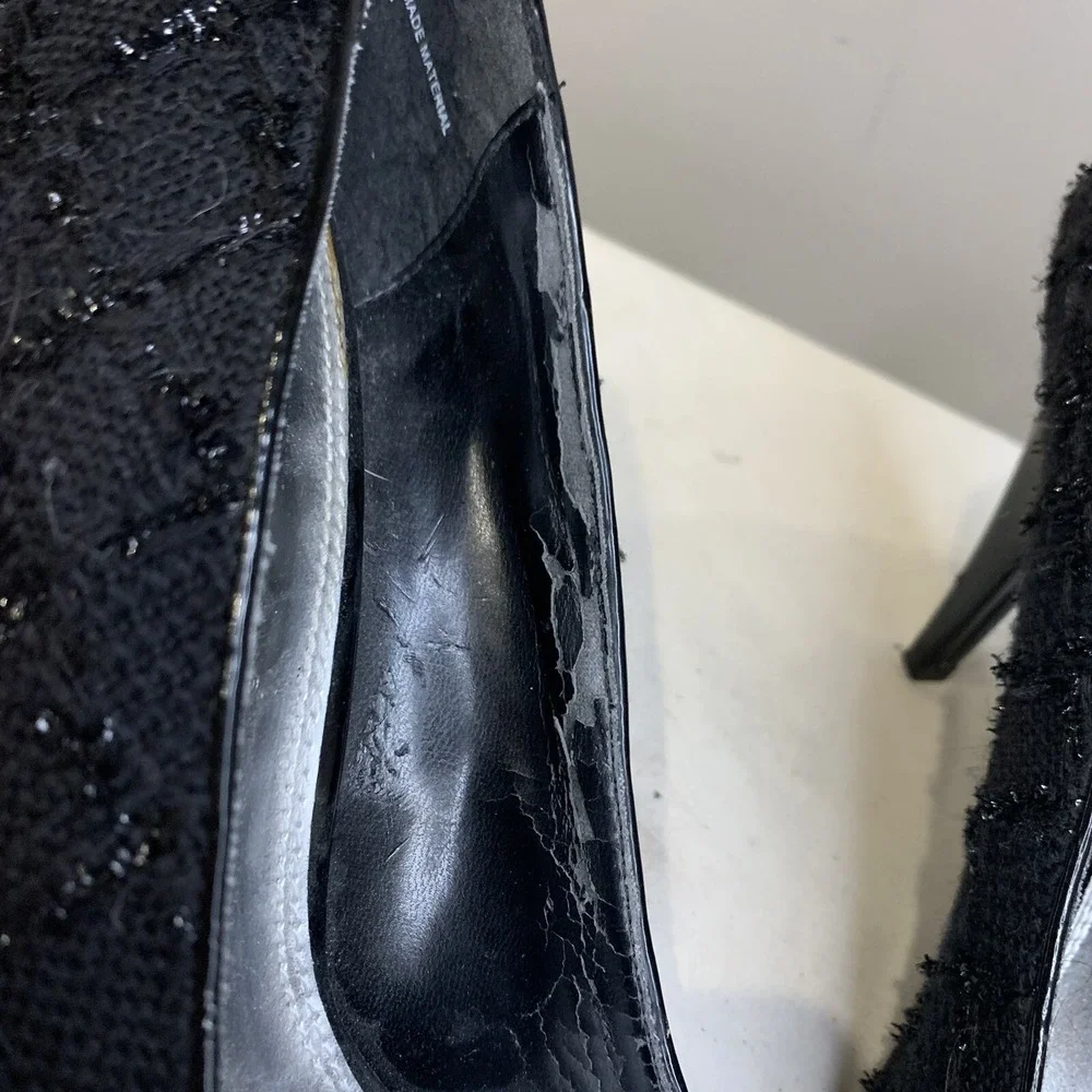 White House Black Market Edison Pumps Womens 8.5 Black Tweed Metallic Heels Glam